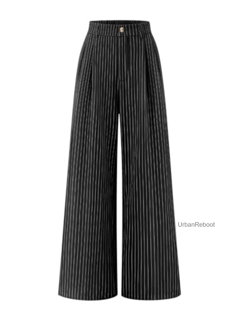 High Waist Wide Leg Striped Palazzo Pants Work Trousers Pockets